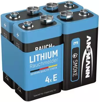 Ansmann Rauchmelder Lithium 9V E-Block, 4 St&uuml;ck (5021023-01-590-1)