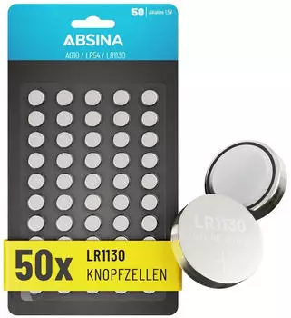 Absina AG10 LR1130 Knopfzelle 1,5V Alkaline 50er Pack (401016-5)