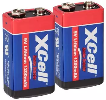 XCell 9V Block Lithium-Batterien f&uuml;r Rauchmelder, 10 Jahre, 2er-Pack (635)