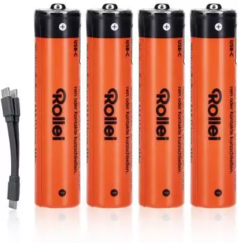 Rollei AAA Li-Ion Akkus 1,5V 390mAh USB-C, 4er-Pack (20092)
