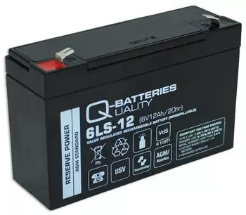 Q-Batteries 6LS-12 AGM-Batterie VRLA 6V 12Ah mit VdS (6LS-12)