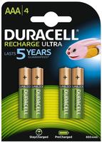 Duracell Akku Rechargeable Ultra, 1,2 V, 900 mAh, AAA, NiMH, 4 St&uuml;ck