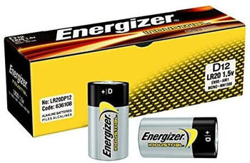 Energizer 636108 Industrial/Disposable D Alkaline Battery (Pack of 12)