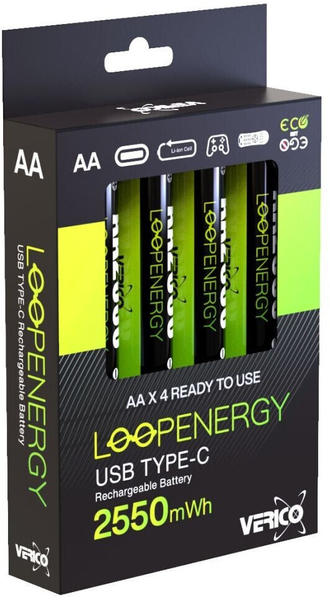 Verico LoopEnergy 4x AAA-Micro mit vierfach USB-C Ladekabel