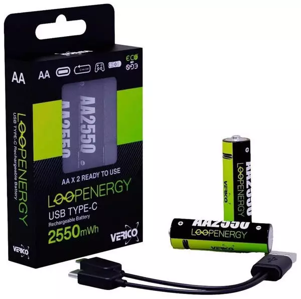 Verico LoopEnergy 2x AA-Mignon mit USB-C Ladekabel AA Mignon ...