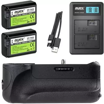 ayex Batteriegriff Set für Sony Alpha A6300/A6000 mit 2x NP-FW50 & USB Dual-Ladegerät (VG-A6300)