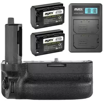 ayex Batteriegriff-Set mit 2x NP-FZ100 Akku & USB Dual-Ladegerät, kompatibel mit Sony A7IV, A7RIV, A9II (VG-C4EM)