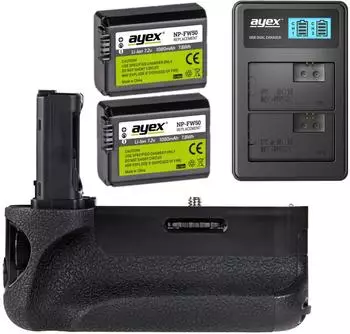 ayex AX-A7/A7R/A7S Batteriegriff für Sony A7/A7R/A7S + 2x NP-FW50 + USB Dual-Ladegerät (6711)