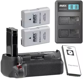 ayex Batteriegriff-Set für Nikon D5500/D5600 mit IR-Fernauslöser, 2x EN-EL14 Akku (6704)