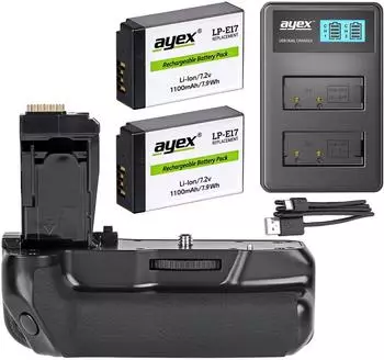 ayex AX-750D/760D Batteriegriff-Set für Canon EOS 760D/750D + 2x LP-E17 + USB Dual-Ladegerät (6694)