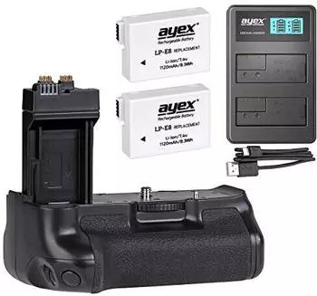 ayex Ersatz-Batteriegriff für Canon BG-E8 + 2 Akkus + Ladegerät