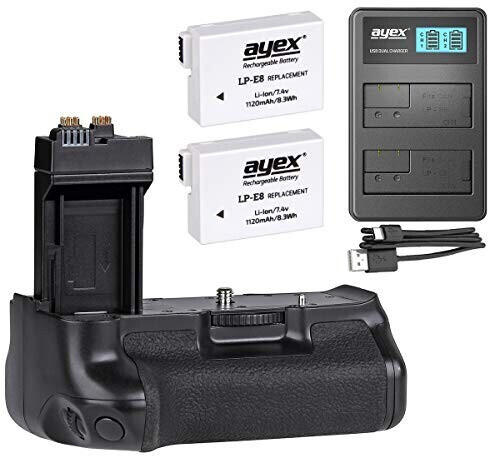 ayex Ersatz-Batteriegriff für Canon BG-E8 + 2 Akkus + Ladegerät