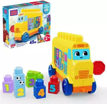 MEGA BLOKS Bau und Lern Bus Bausteinset 45 Teile, gelb (JKG34)