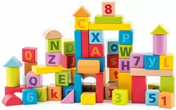 Woodyland Holzbausteine mit Alphabet und Zahlen, pastell, 60 St&uuml;ck (91842)
