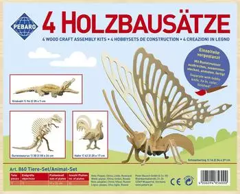 Pebaro Holzbausatz Tiere-Set, 4 3D-Puzzles (860)