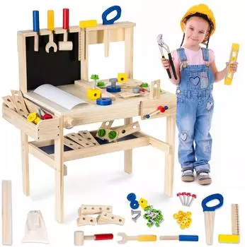 Mamabrum Kinder-Spielwerkbank Holz, 75-teilig