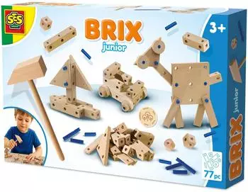 SES Creative Brix Junior Konstruktionsset, Holzbausteine mit Holzhammer (14073)
