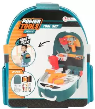TOI-TOYS Power Tools Werkzeugset im Rucksack, 21-teilig, Kinder (38424A)