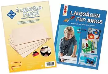 Pebaro Laubs&auml;ge-Set 4 Birkenholzplatten DIN A4 mit Laubs&auml;gebuch (327/BUCH)