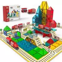 Olvy Magnetische Bausteine STEM Spielzeug Murmelbahn 100 Teile Kugelbahn 3D 