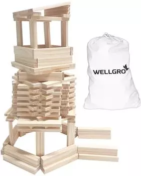 Wellgro Holzbausteine natur, 250 St&uuml;ck, inkl. Aufbewahrungsbeutel (14224_afn)