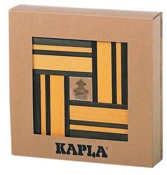 Kapla Holzbausteine und Buch grün/gelb