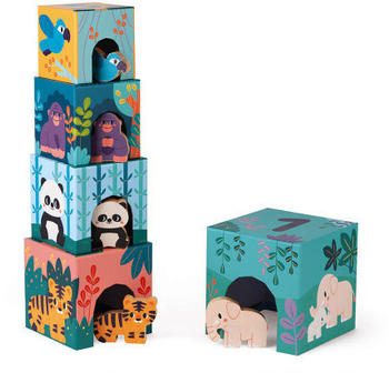 Janod Cardboard Tower with Wooden Animal Figures