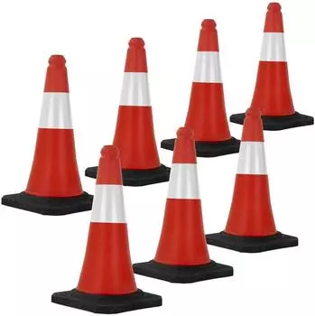 ECD Germany Verkehrsleitkegel 7er-Set rot-wei&szlig;, 51cm, reflektierende Streifen (490015336)