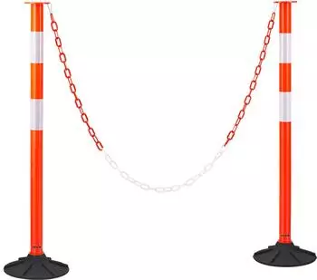 VEVOR Absperrpfosten mit Beschwertem Sockel, Reflektierenden Streifen und Kette, 87,1cm, rot (2er-Set)
