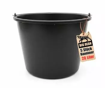 BigDean Baueimer 20L mit Skala, schwarz, 5er-Set