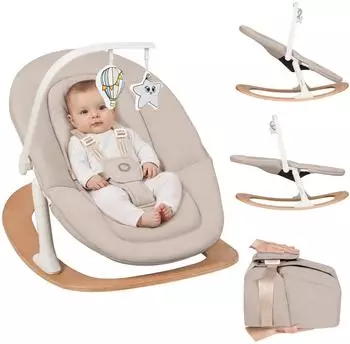 Lionelo Celia Rocker Babywippe 0-9kg, 5-Punkt-Gurt, Buchenholz (Celia Rocker)