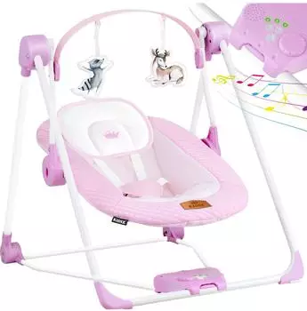 Kidiz Babywippe mit Spielbogen, 5 Geschwindigkeitsstufen, faltbar, rosa