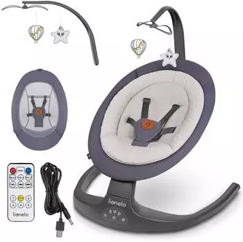Lionelo Ralf 2in1 Babywippe & Liegestuhl, Fernbedienung, 12 Melodien (LO-RALF GREY GRAPHITE)