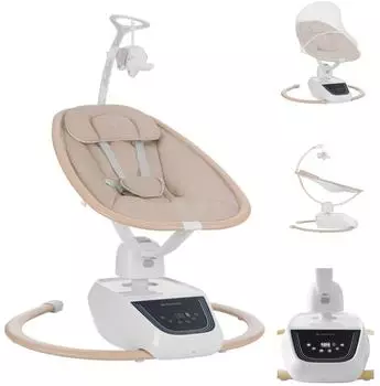 KIKKABOO BeMoove elektrische Babywippe mit Moskitonetz und Fernbedienung, beige