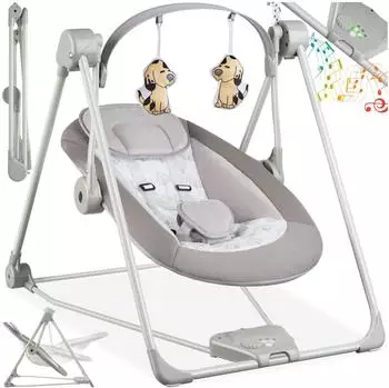 TecTake Babyschaukel Dogs, klappbar, 5 Geschwindigkeitsstufen, hellgrau (405083)