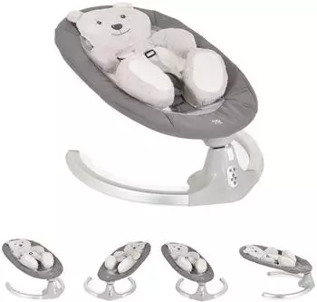 Moni Babywippe Ari B&auml;r elektrisch, 5 Schaukelgeschwindigkeiten, 12 Melodien, grau