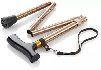 Russka Gehstock faltbar mit Holz-Fritzgriff bronze