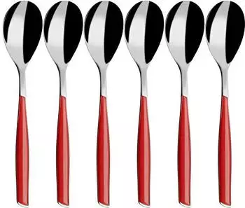 Bugatti Glamour Kaffeelöffel 6er-Set Edelstahl 18/10 roter Griff (GL3U-021F07/6)