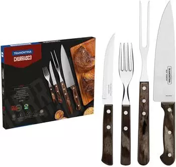 Tramontina FSC Polywood Grillbesteck-Set 14-teilig Edelstahl, Kastanie (29899/211)