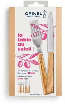 Opinel La Table au Soleil Set 4 Gabeln + 4 Steakmesser, Olivenholzgriff (032097)