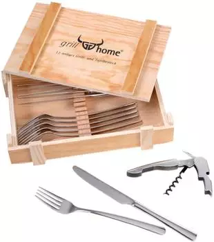 Gr&auml;we SYLT Grill-/Tafelbesteck mit Flaschen&ouml;ffner, Edelstahl, Holzkiste