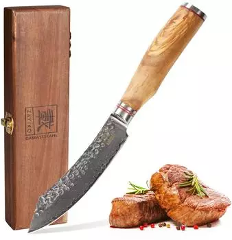 Zayiko Minami Olive Steakmesser, Damastklinge 12,5cm, Olivenholzgriff