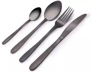 Alpina Besteck-Set 16-teilig, Edelstahl, schwarz, sp&uuml;lmaschinenfest, 4 Personen