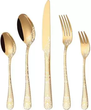 LuxusKollektion Besteck-Set gold, Edelstahl, Blumenmuster, 30-teilig (6 Personen)