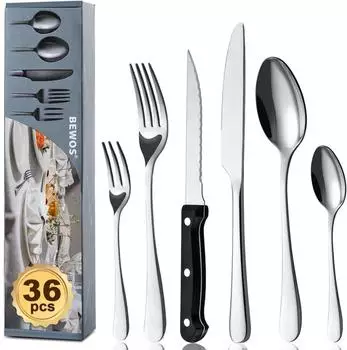 LuxusKollektion Besteck-Set 36-teilig f&uuml;r 6 Personen, Edelstahl, mit Steakmessern, sp&uuml;lmaschinenfest