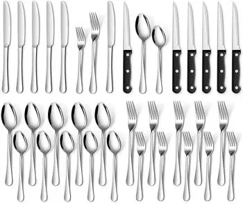LuxusKollektion Besteckset Edelstahl 36-teilig f&uuml;r 6 Personen mit Steakmessern, silber