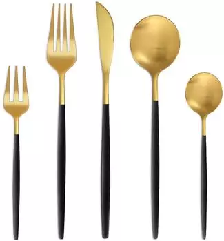 LuxusKollektion Besteck-Set 30-teilig für 6 Personen, Edelstahl, schwarz-gold matt