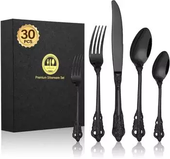 LuxusKollektion Besteckset 30-teilig, schwarz matt, Edelstahl, 6 Personen