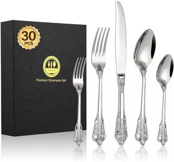LuxusKollektion Besteck-Set 30-teilig, Edelstahl, silber, gepr&auml;gte Griffe, f&uuml;r 6 Personen