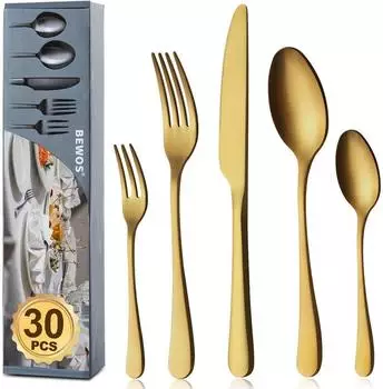 LuxusKollektion Besteck-Set 30-teilig f&uuml;r 6 Personen, Edelstahl, mattgold (68815)